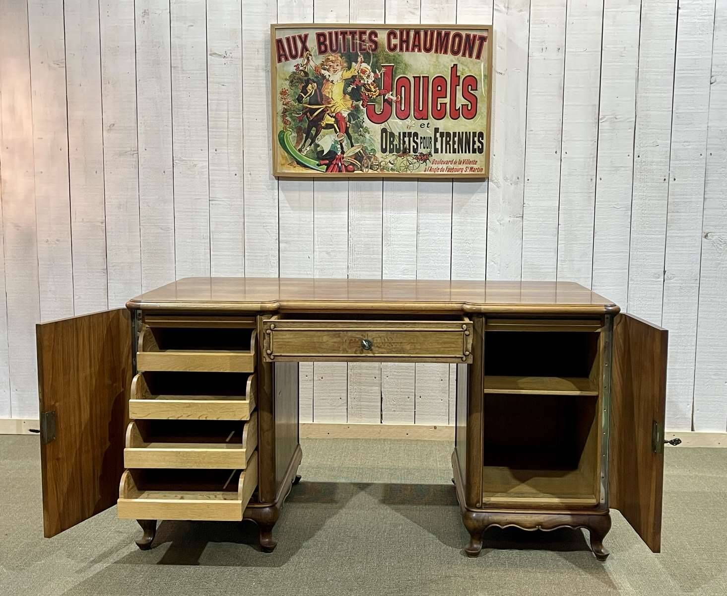 1950s English desk in walnut and oak