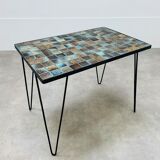 Ceramic side table 50s, pin legs, blue