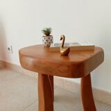 Vintage tripod brutalist side table in solid oak