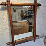 Vintage wooden mirror imitating bamboo
