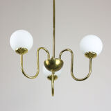 Lustre doré vintage en verre opalin