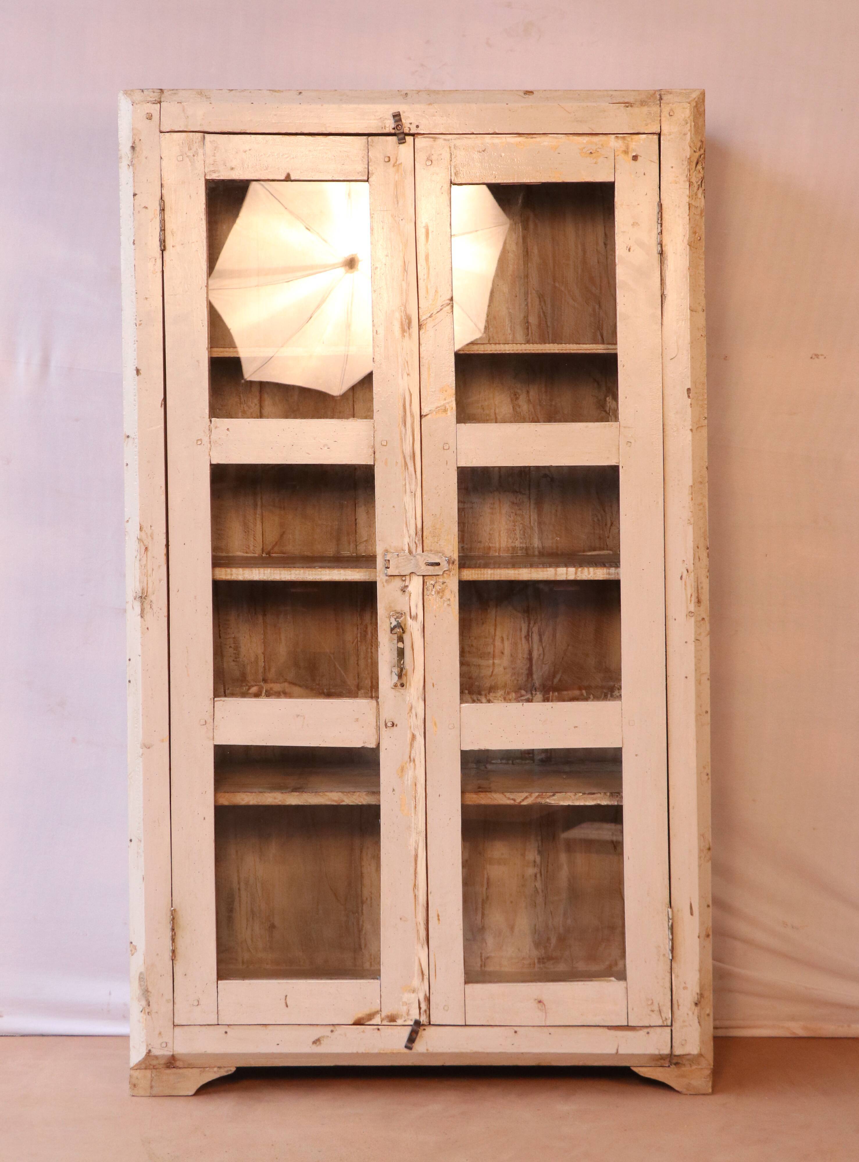 Old Burmese teak showcase white-ecru patina