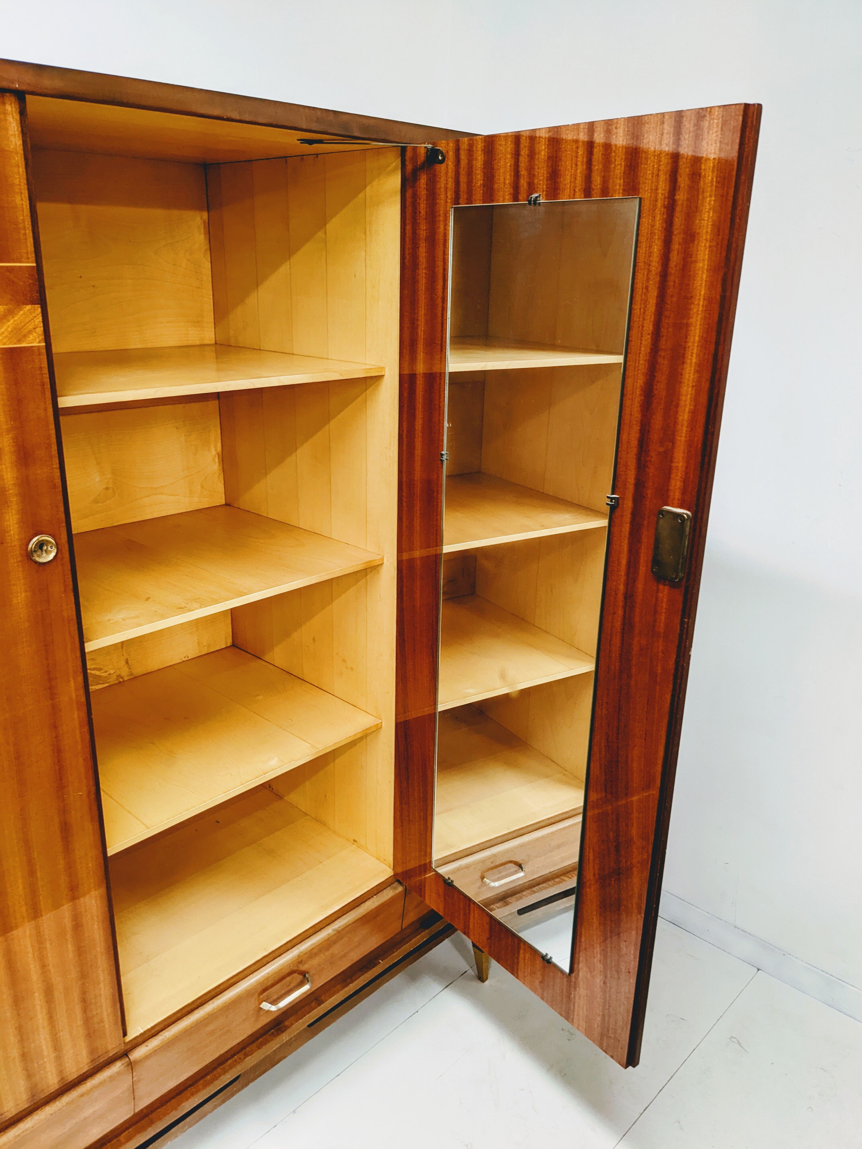 Vintage wooden wardrobe scandinavian style / compass feet spindles wardrobe