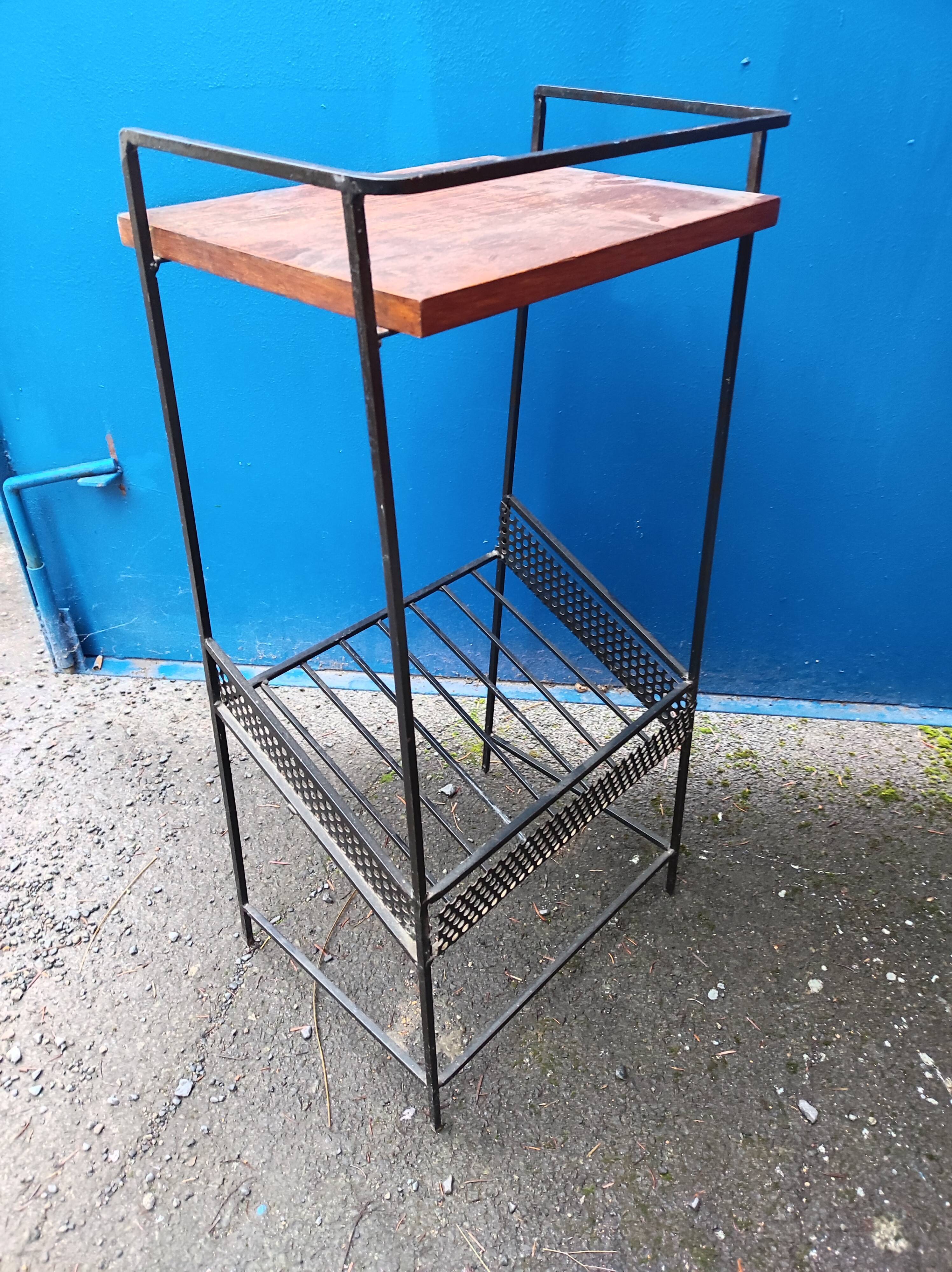 Door magazines side table steel file and wood vintage Scandinavian design