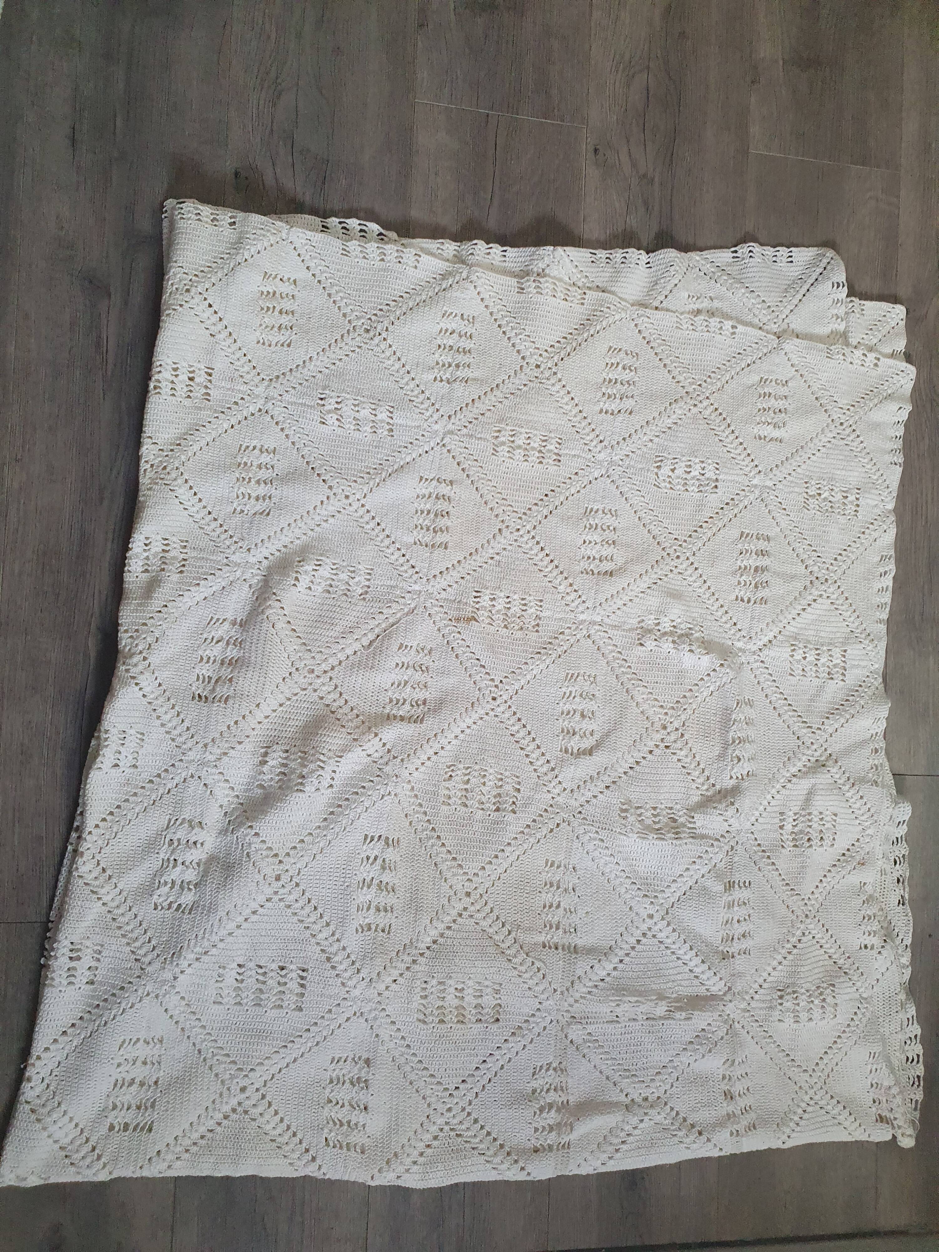 vintage crochet plaid blanket 208 193 ecru color