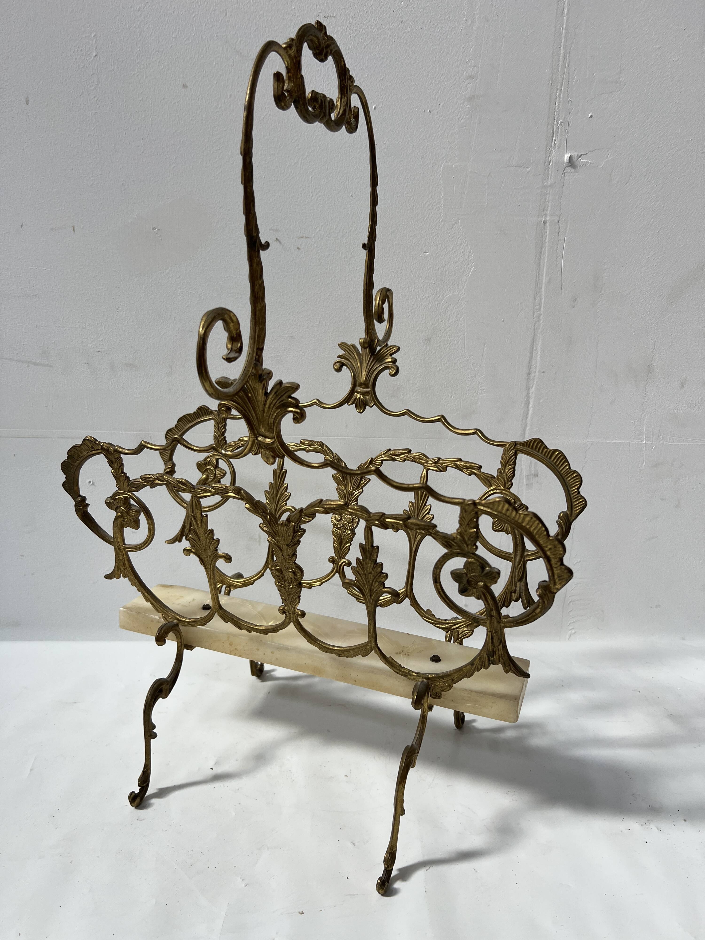 20th century openwork bronze and brass magazine rack