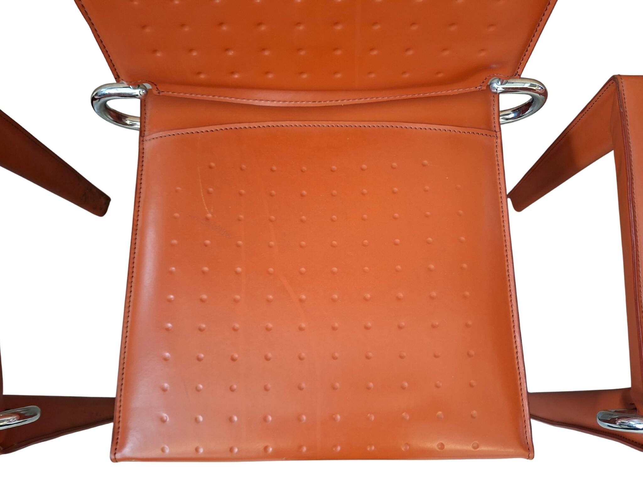 Set di 4 Sedie Design in Cuoio Arancione e Ferro Vintage