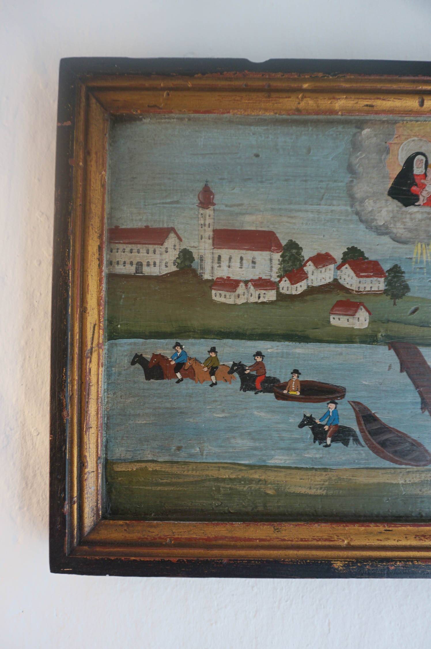 Ex Voto Vierge à l'enfant huile sur bois dans cadre