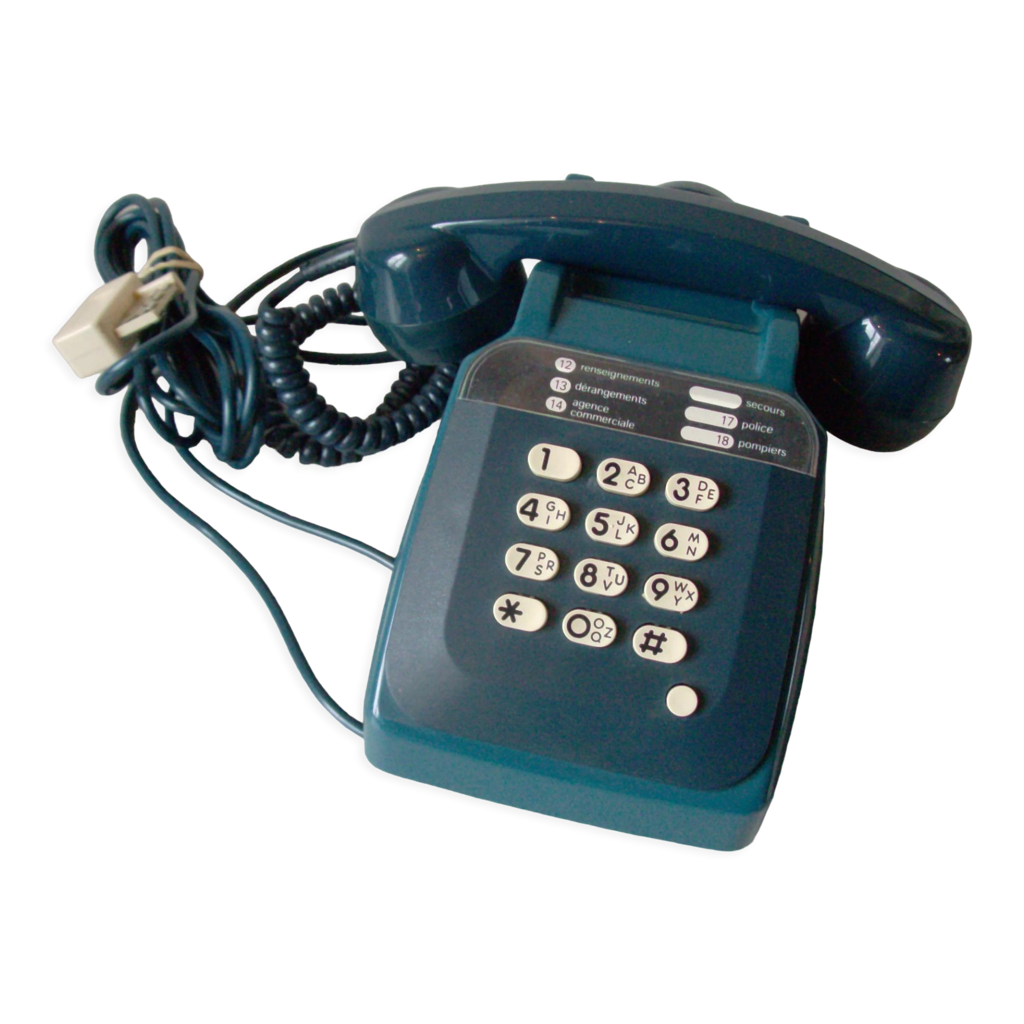 Téléphone SOCOTEL S63 bleu canard vintage à cadran rotatif - Décoration