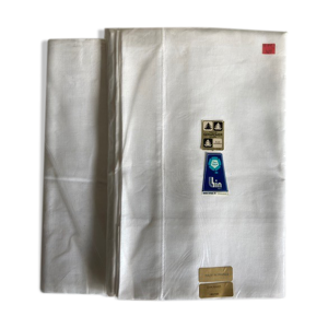 Paire de draps de lin lits jumeaux en toile de Gerardmer linge de réserve 1970