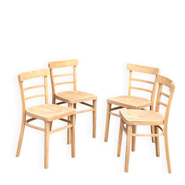 Lot de 4 chaises bistrot vintage en bois brut 