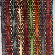 Old Turkish kilim runner 377x77 cm, shabby, vintage kelim red black 2492