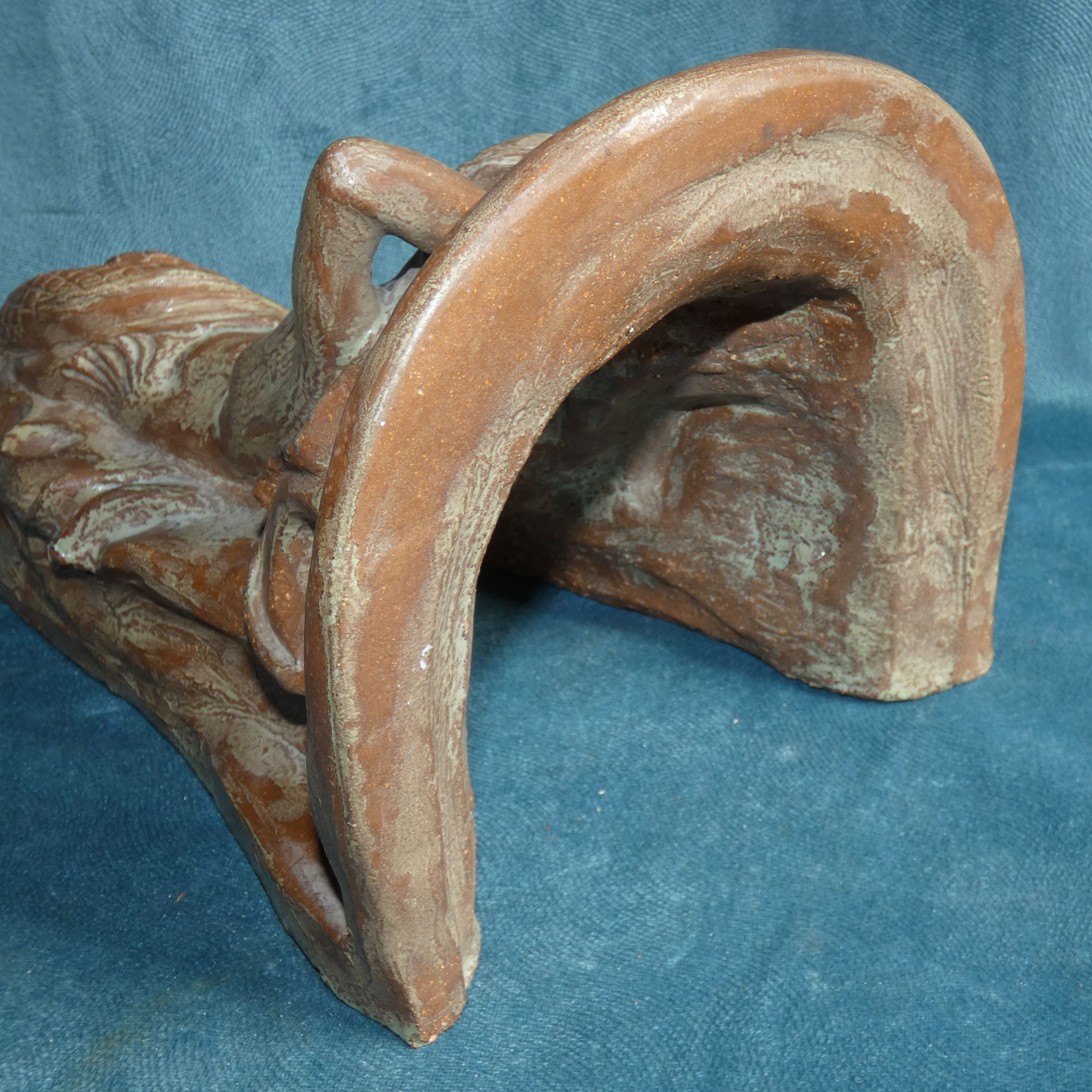 Terracotta console with caryatid mermaid decoration signed 1930 art deco