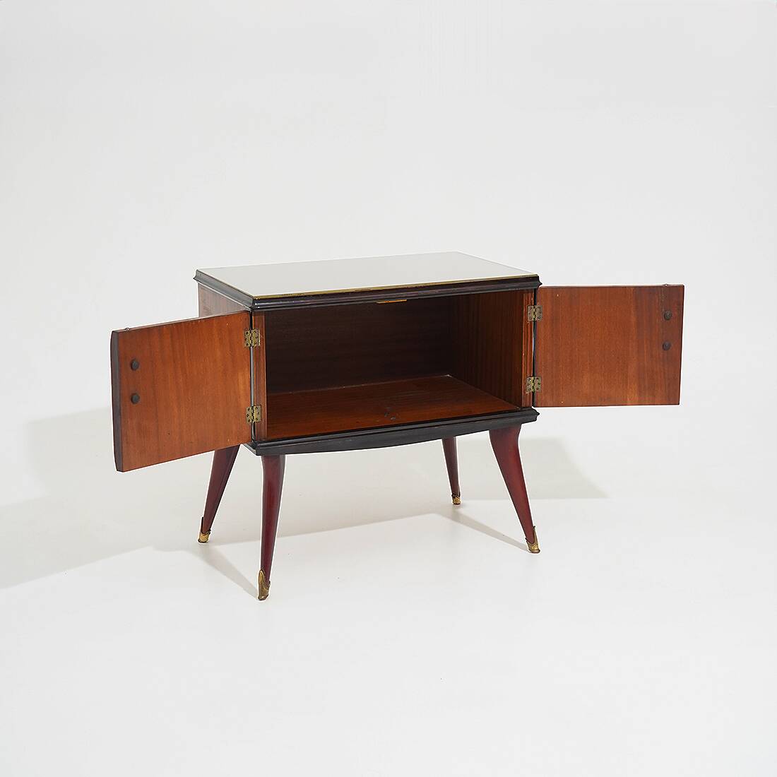 Pair of bedside tables with glass top, 1950s