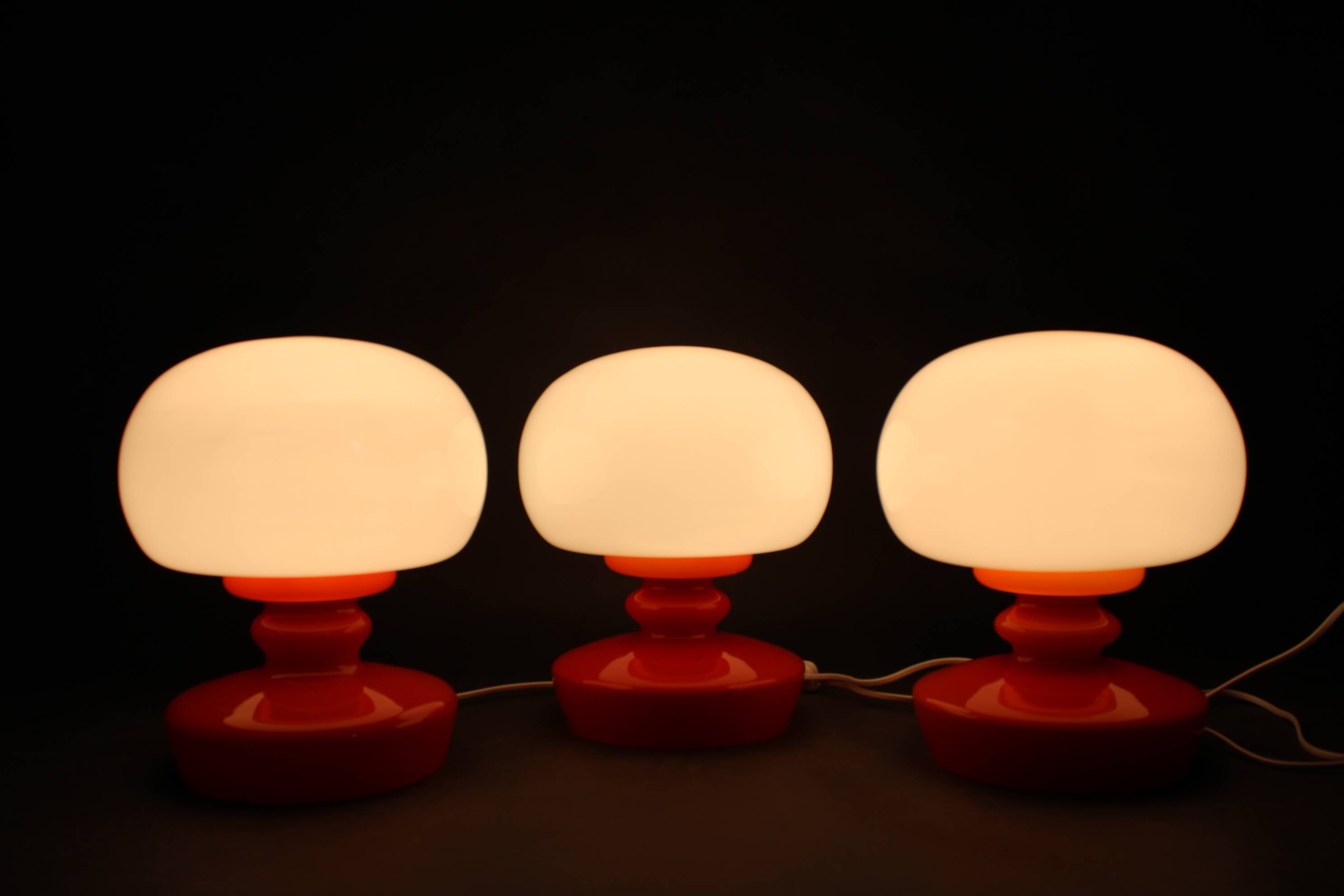 1970s Set of Three Stepan Tabery Opaline Glass Table Lamps, Czechoslovakia