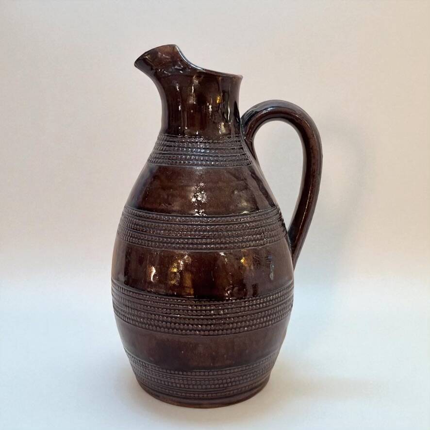 Antique Brutalist Brown Stoneware Pitcher from Berry Vintage Carafe