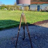Wood and chrome tripod lamp