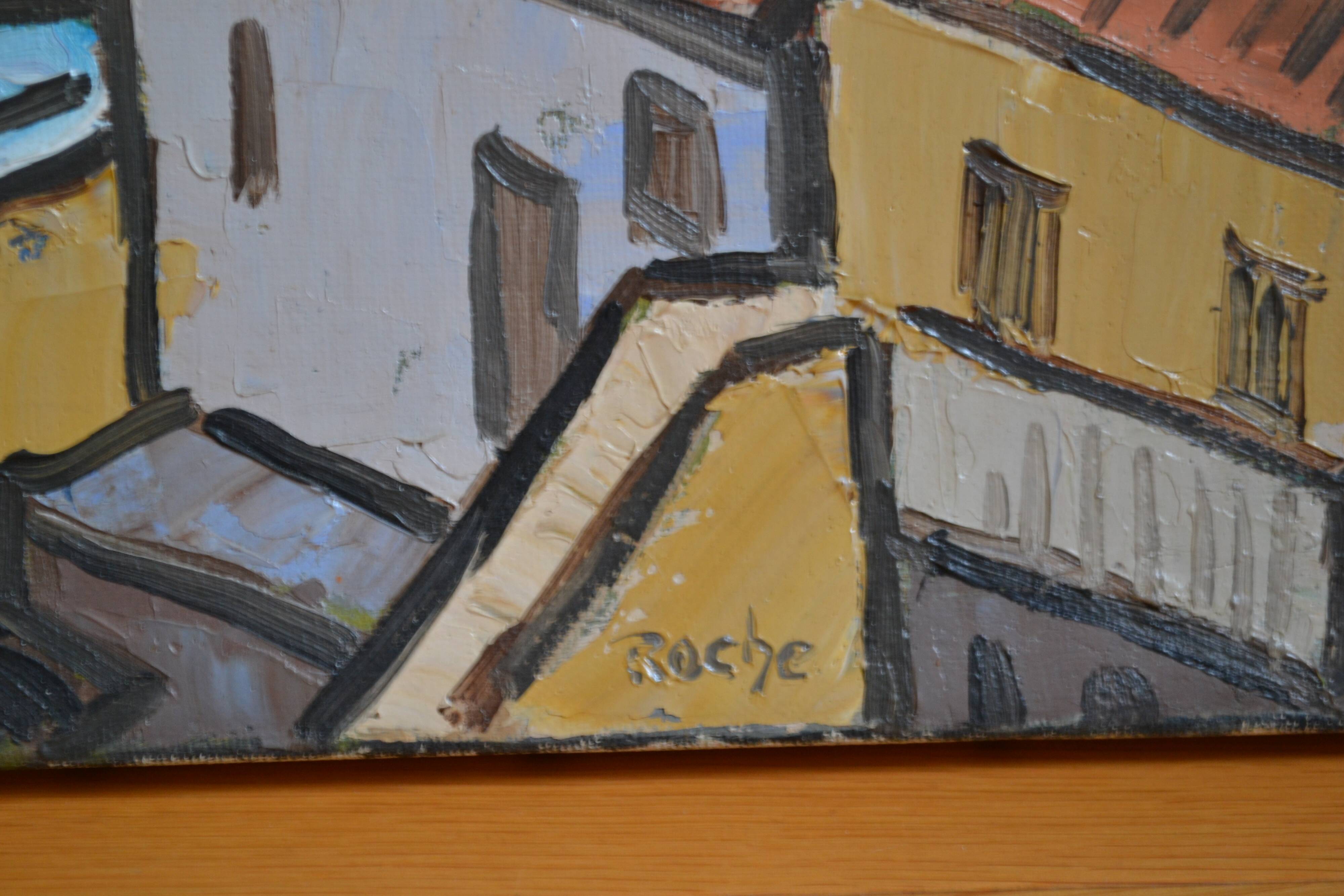 Marseille Corniche Valmer seaside landscape painting HST signed Roche