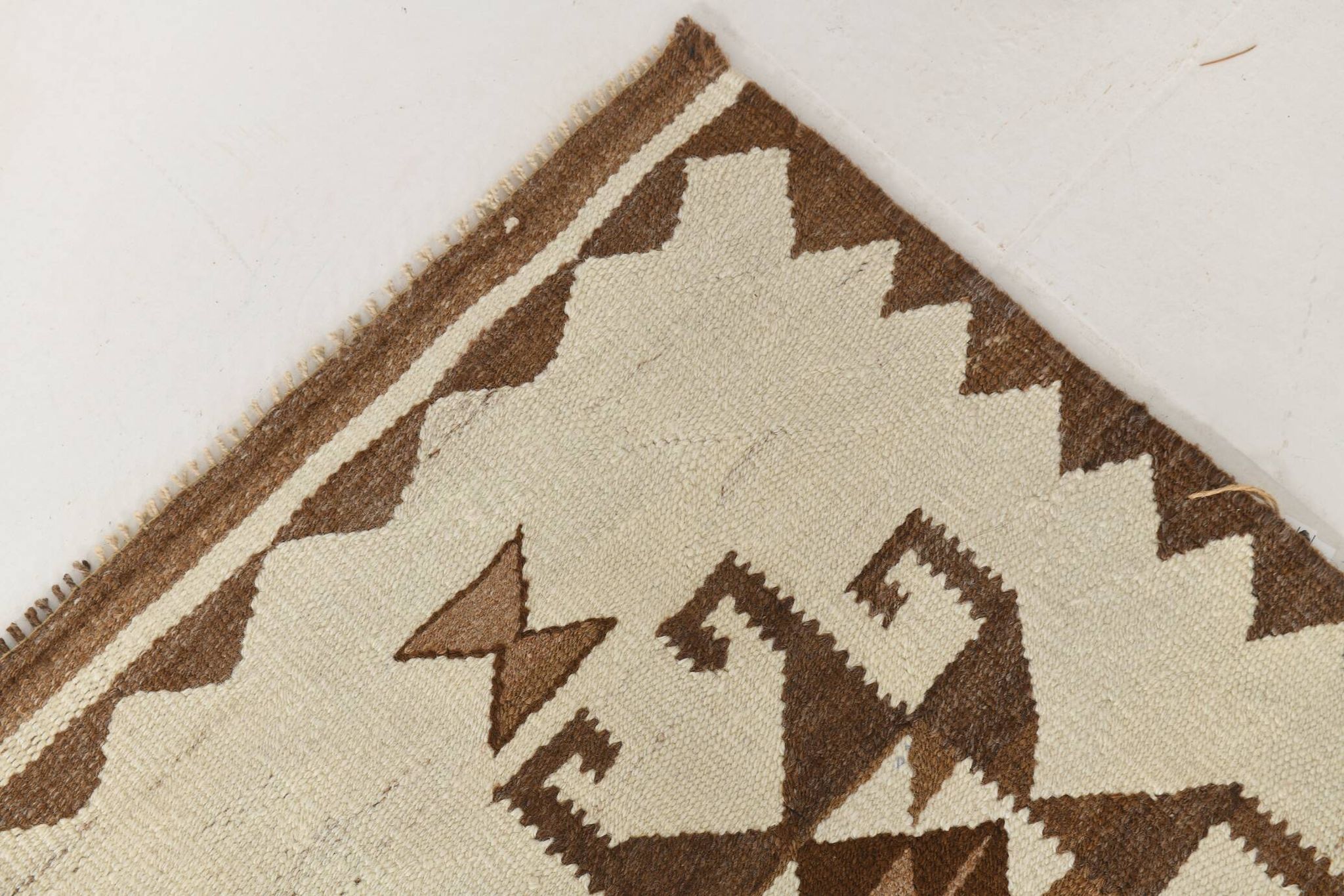 Tapis de couloir Kilim beige et marron 3x12, tapis turc délavé, 95x373 cm