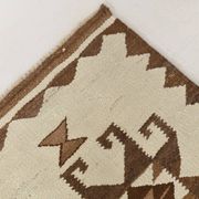 Tapis de couloir Kilim beige et marron 3x12, tapis turc délavé, 95x373 cm