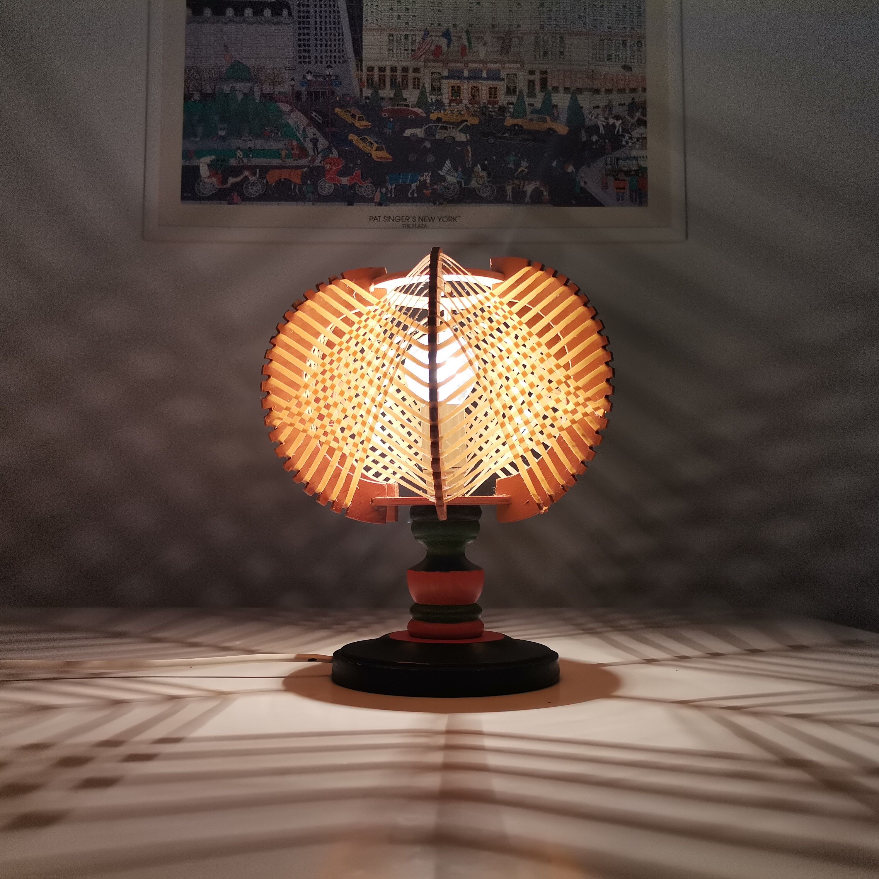 Mid century wooden bedside table lamp 1960