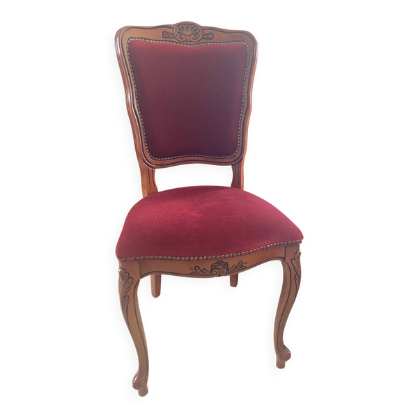 superbe ensemble de (8/10)chaises Louis XV merisier massif velours bordeaux