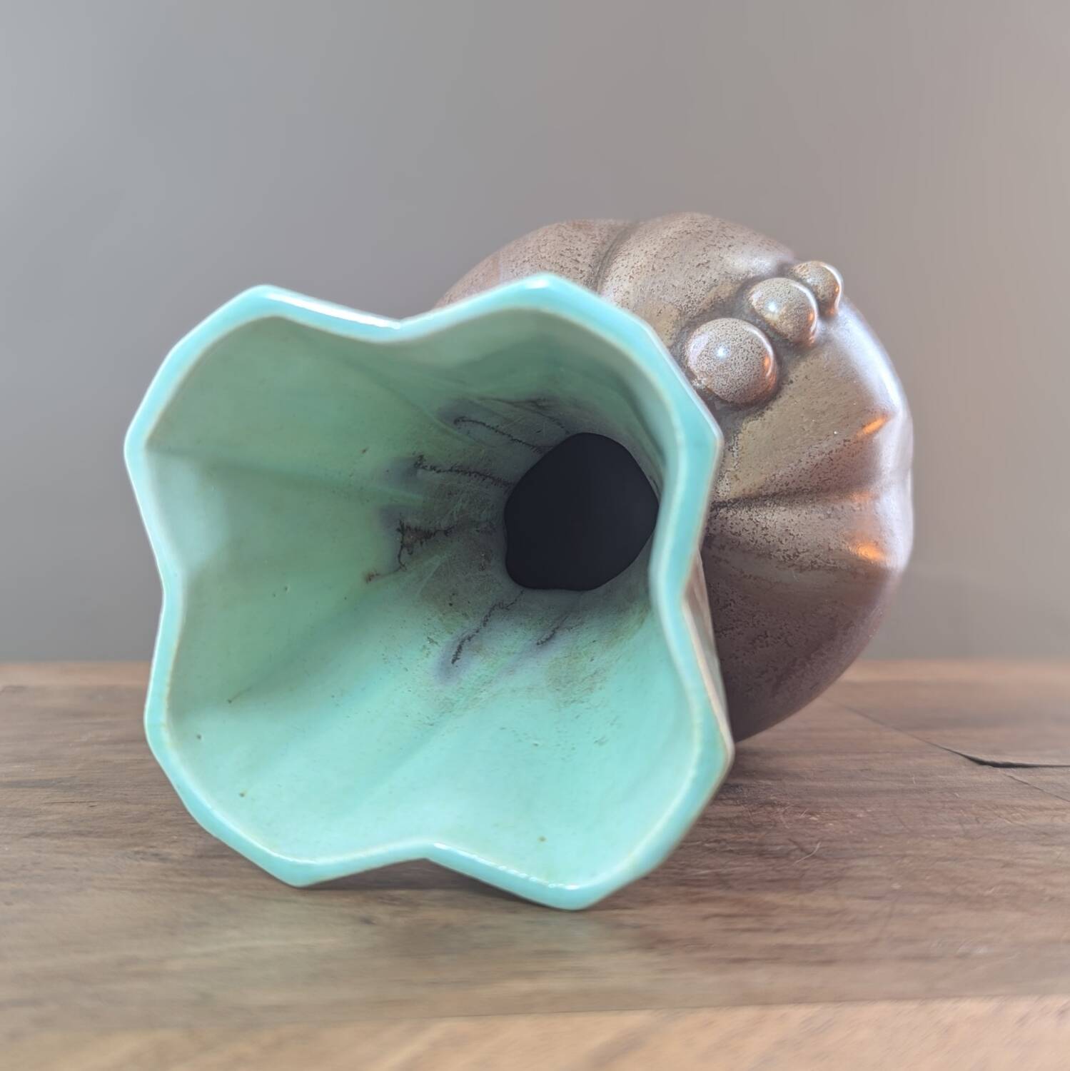 Vintage vase Made in Belgium 333 in turquoise brown ceramic