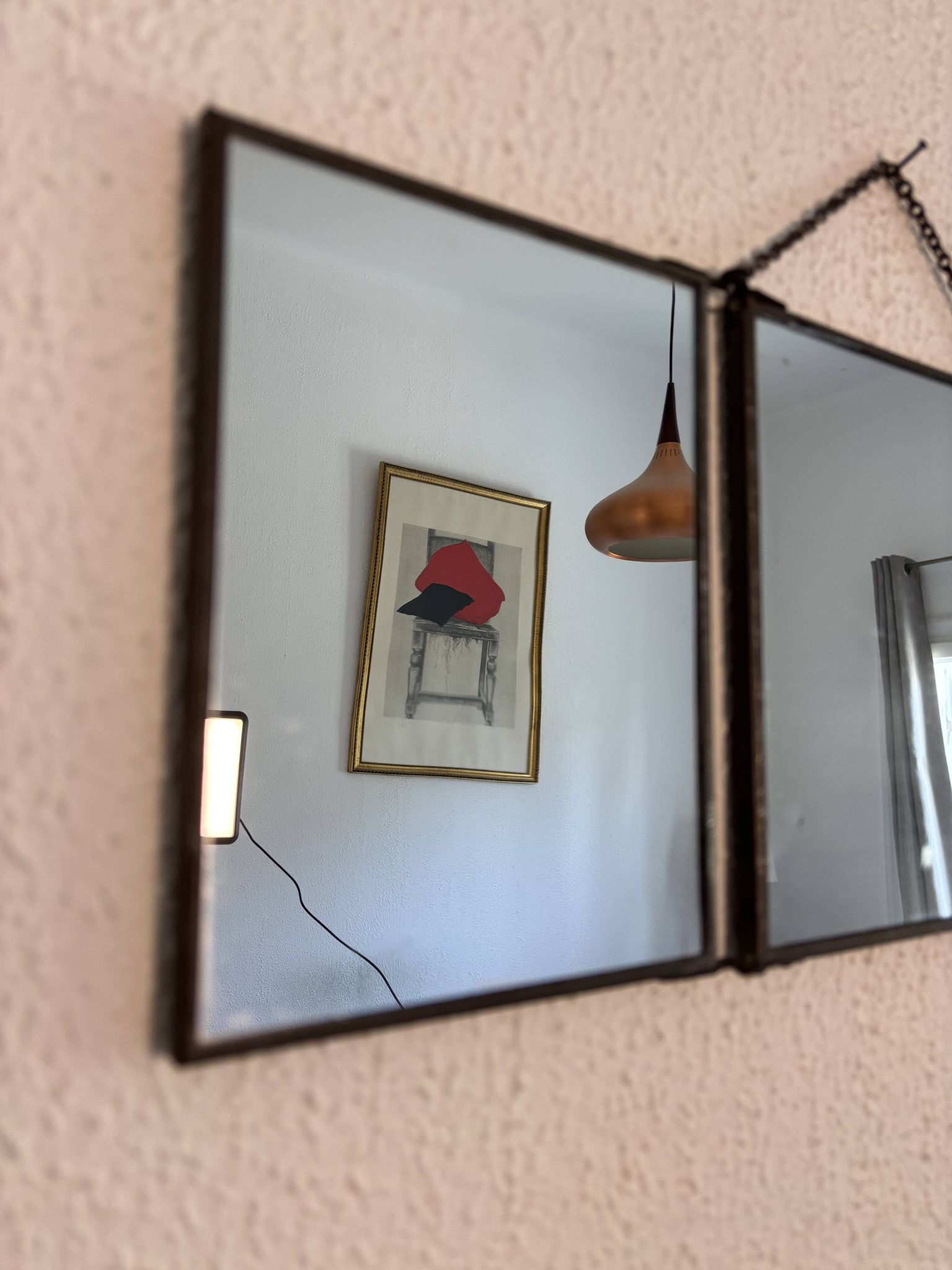Vintage 1930 triptych mirror barber hairdresser young dancer woman - 19 x