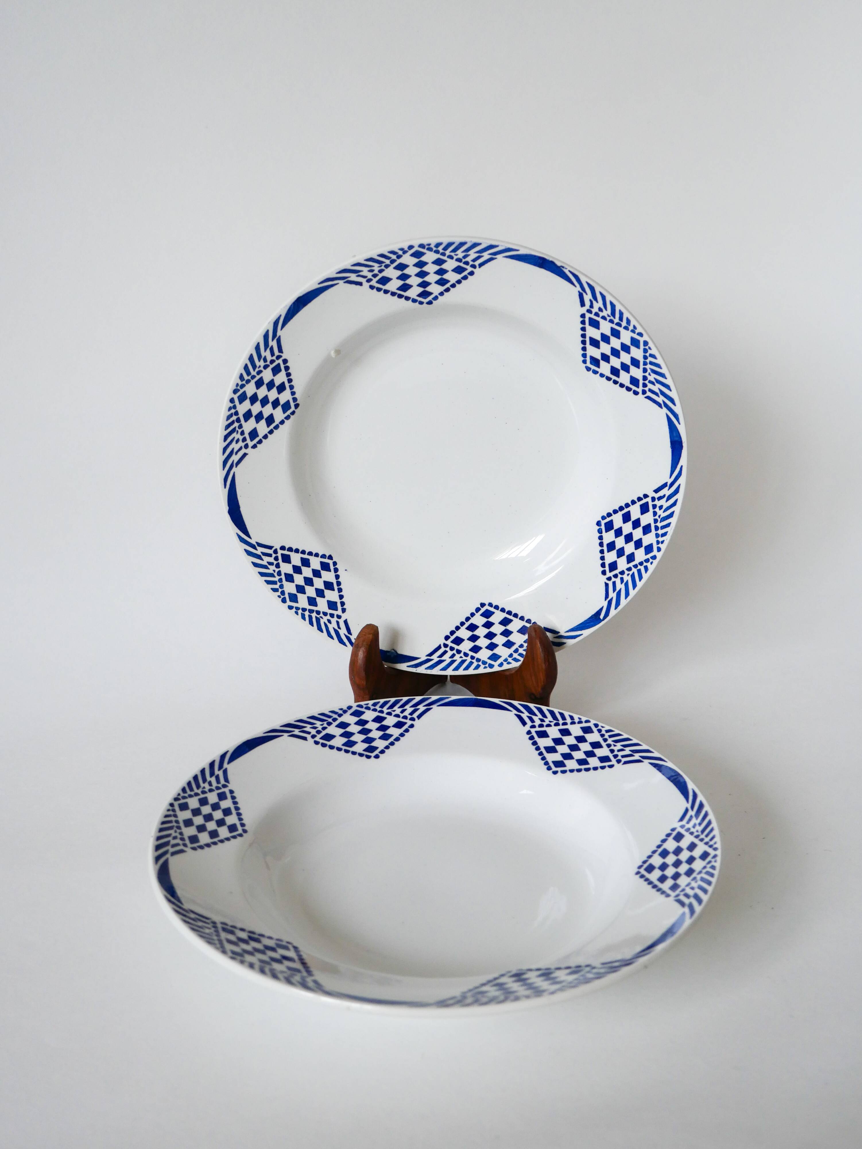 Lot of 5 mismatched soup plates Saint Amand and Moulins des Loups 1930