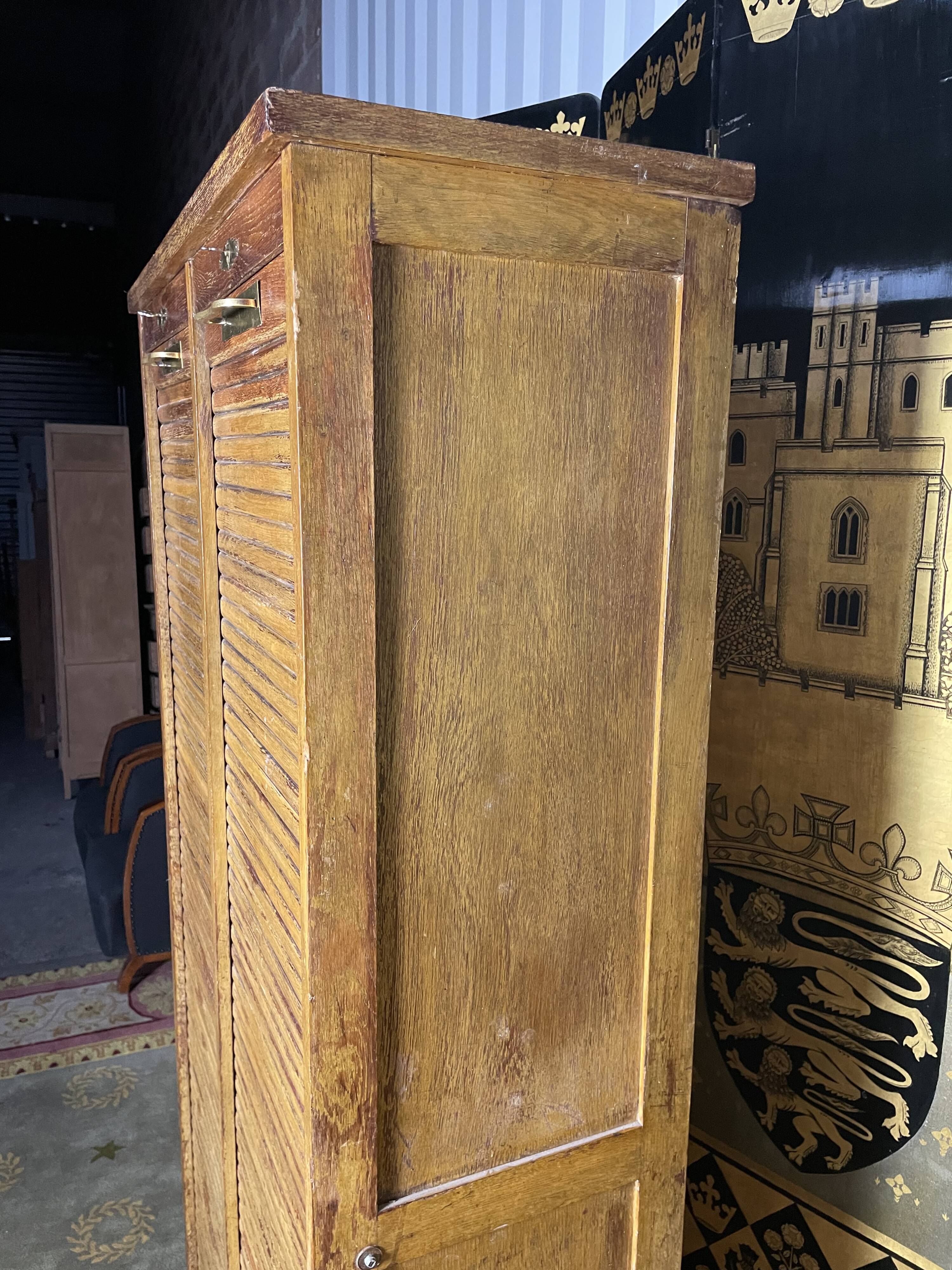 Double filing cabinet with notary curtains in solid oak 1950