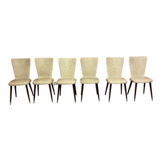 Série 6 chaises vintage blanche simili année 50/60