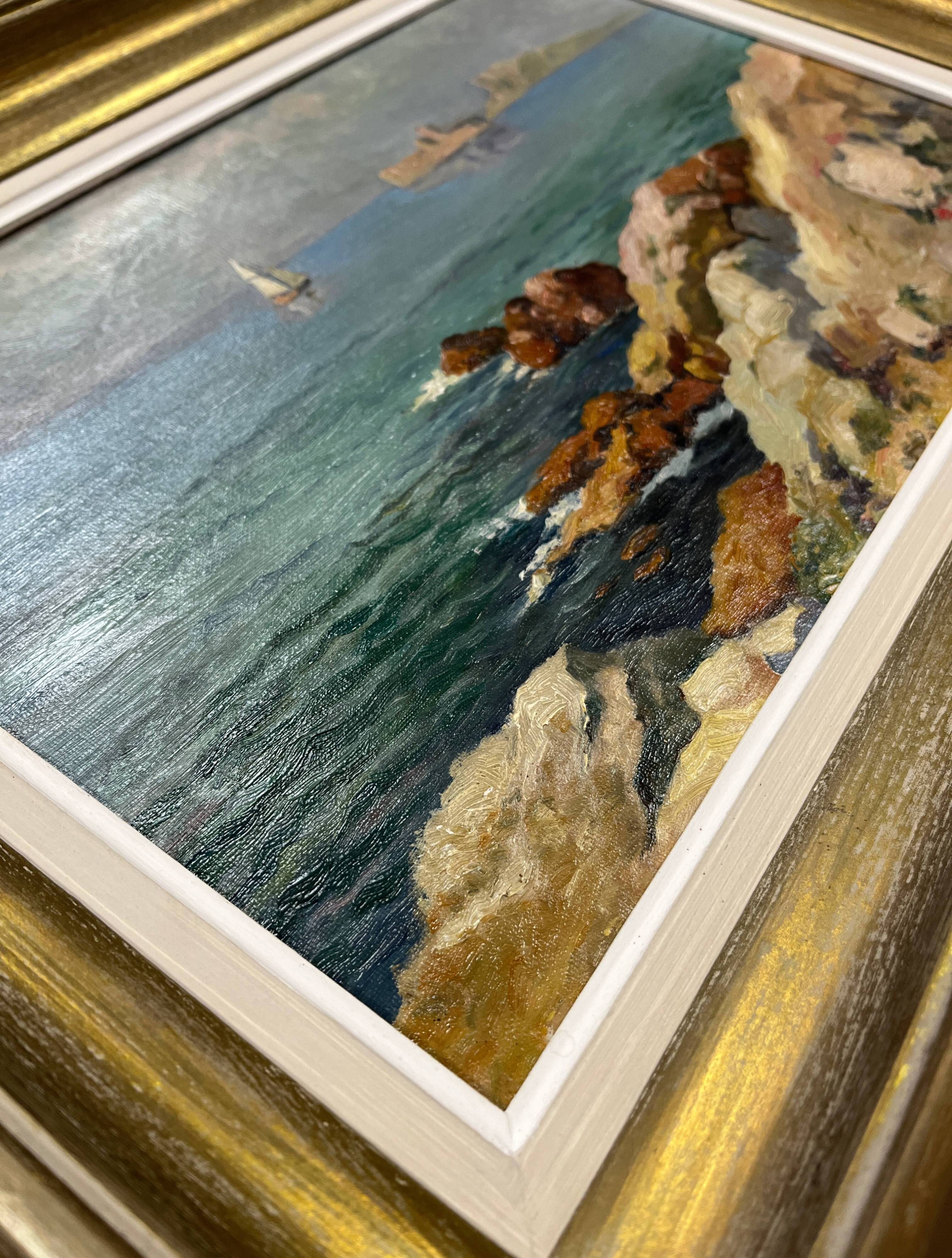 HST Mediterranean Marine Marseille painting? circa 1950 + frame