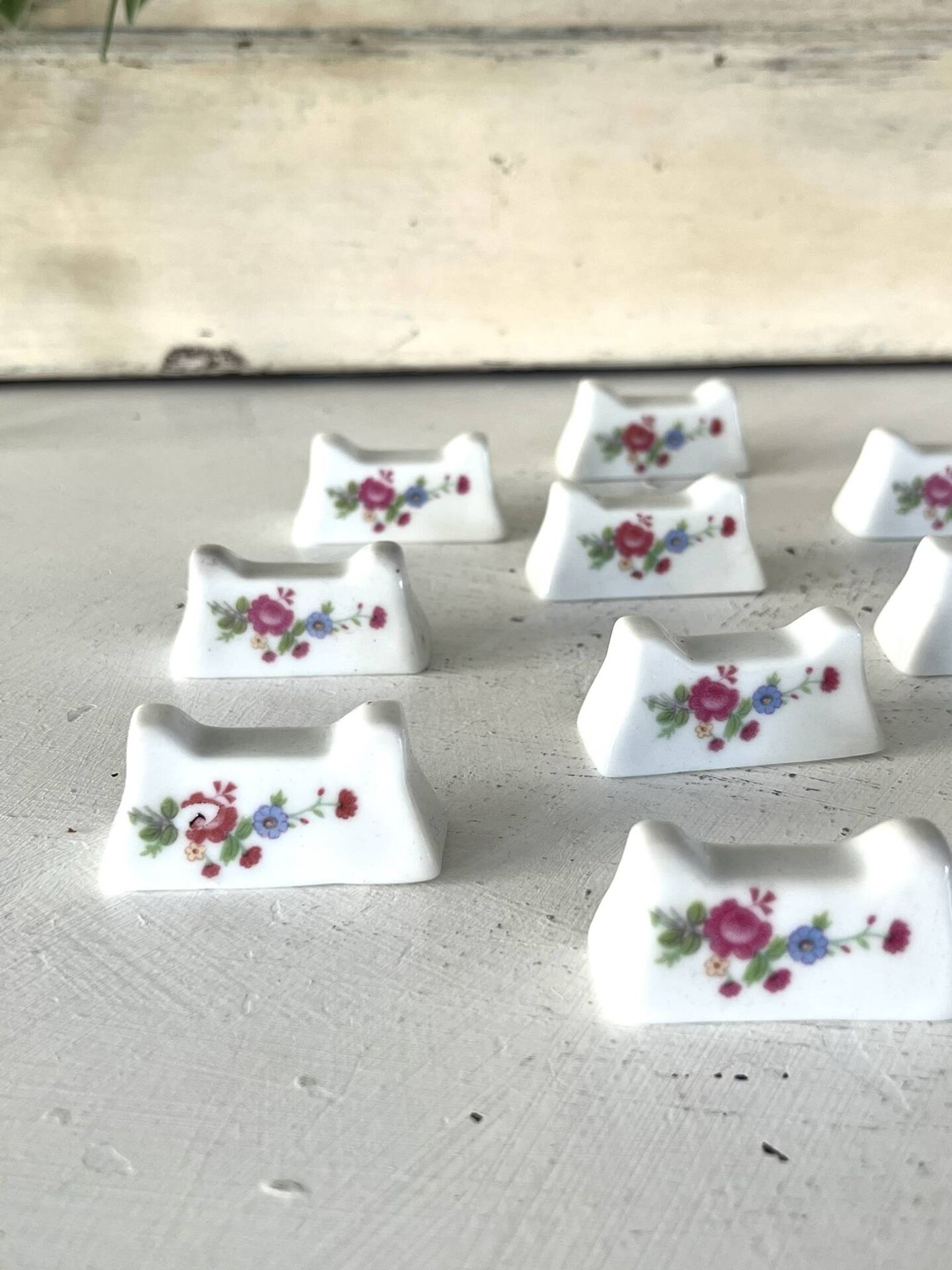 French Porcelain Knife Rests Set of 12 Floral Table Knife Holders
