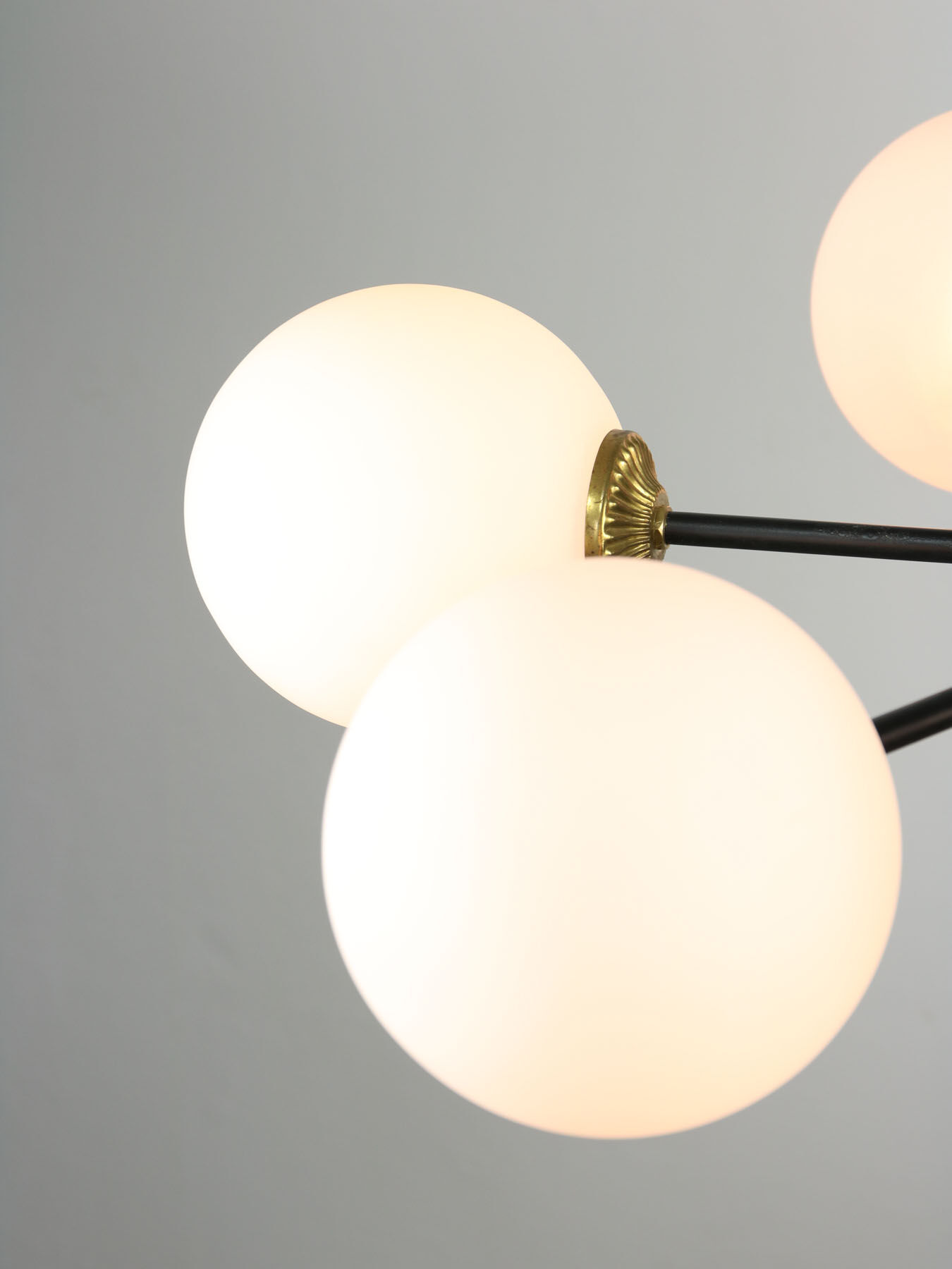 Mid-century sputnik brass and opaline glass chandelier