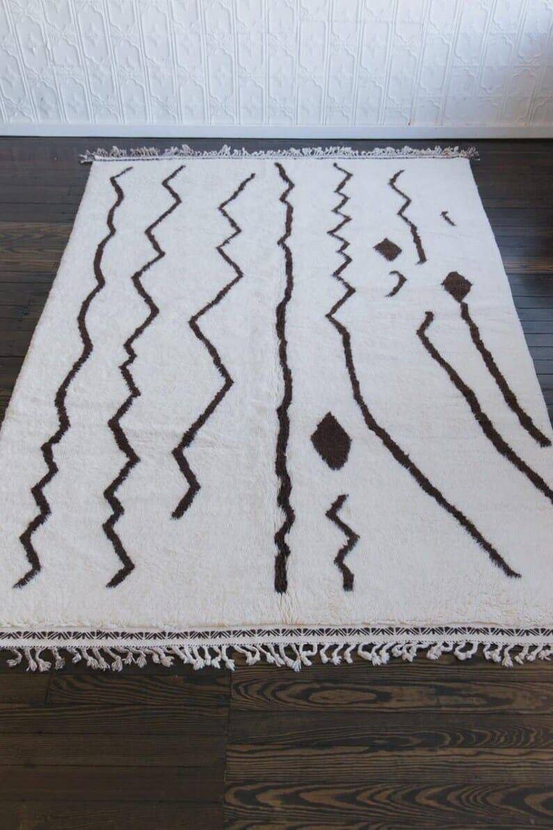 Large handmade pure natural wool Berber rug size 2/3 m