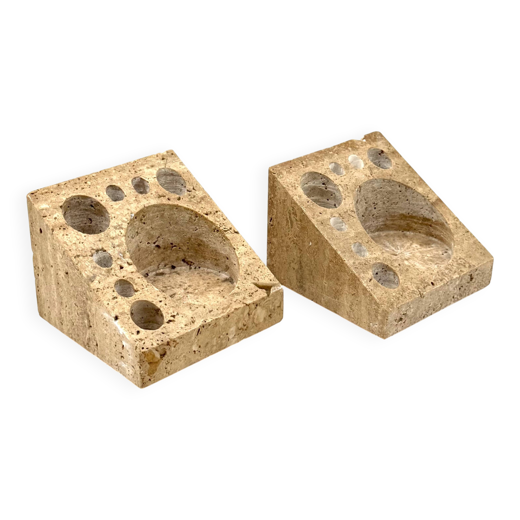 Enzo Mari, Set of 2 travertine desk organizers, Danese Italy 1970s