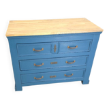 Commode ancienne bleue et dessus chêne