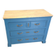 Commode ancienne bleue et dessus chêne