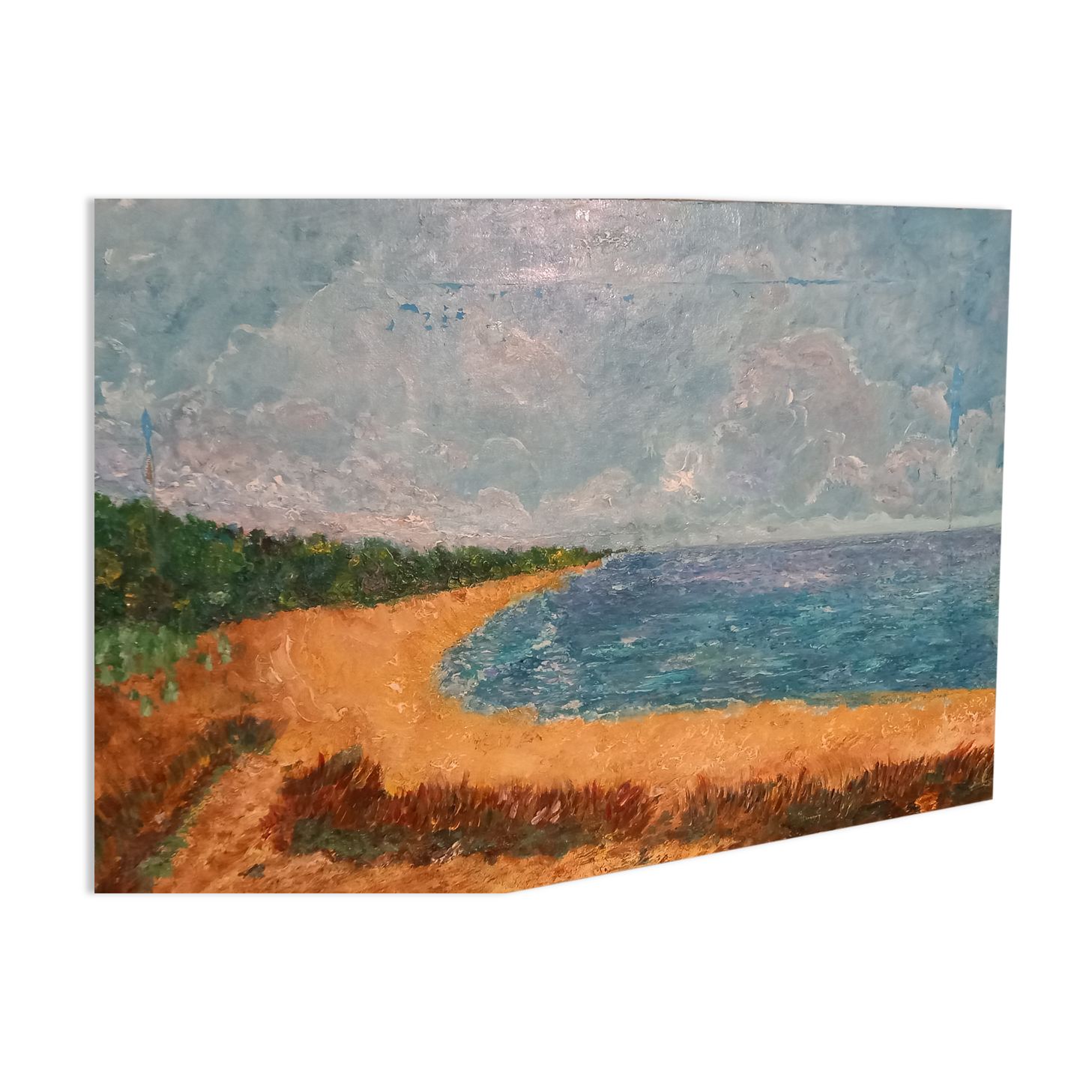 Tableau Moderne Champ De Fleurs Sur Falaise Face à La Mer - Toile Sur Châssis