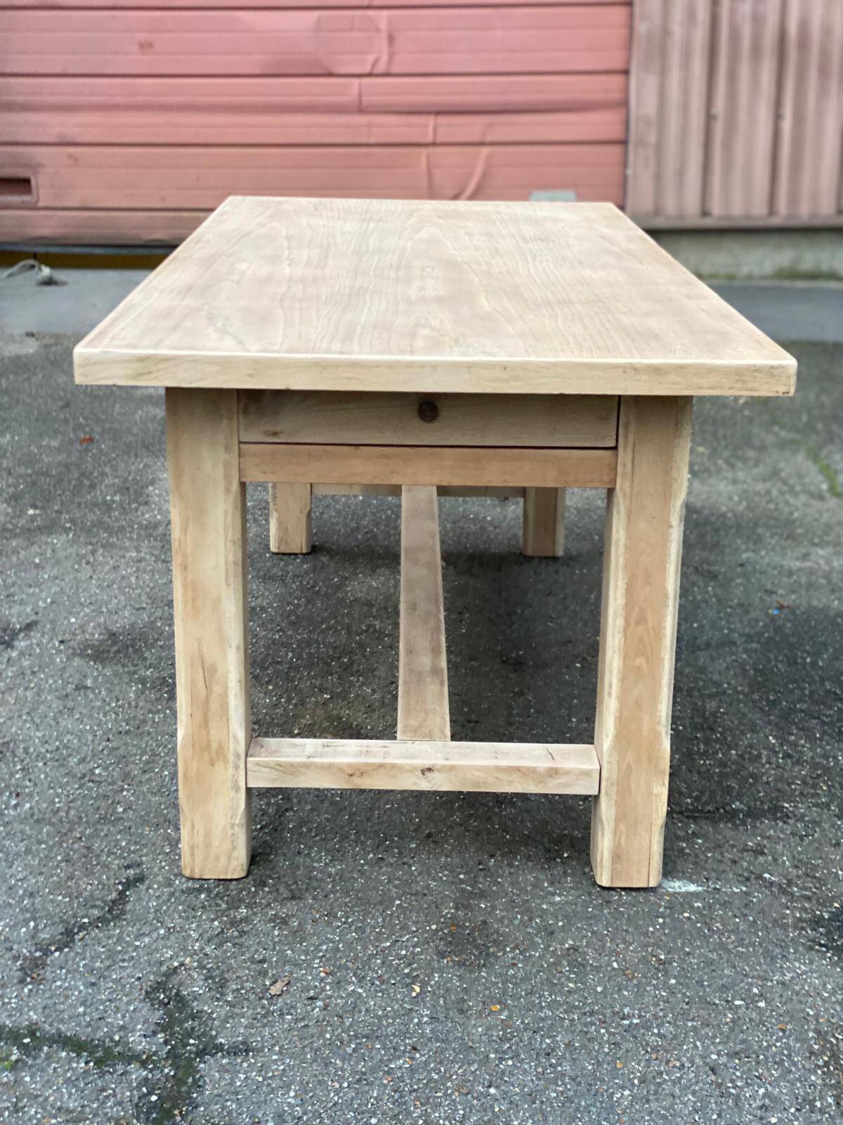 Renovated farmhouse dining table in raw oak from the 20th century, 180cm with drawer.