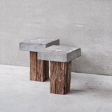 Pair of wooden and stone side tables