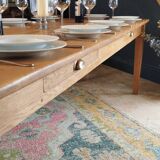 Solid oak farmhouse table, gilded and patinated, two drawers, 260 x 100 cm