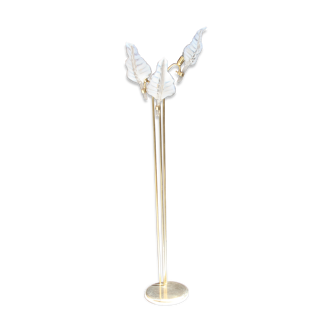 Floor Lamp, Leaf Shaped Murano Glass, Brass, Three Lights, 1970 Italy