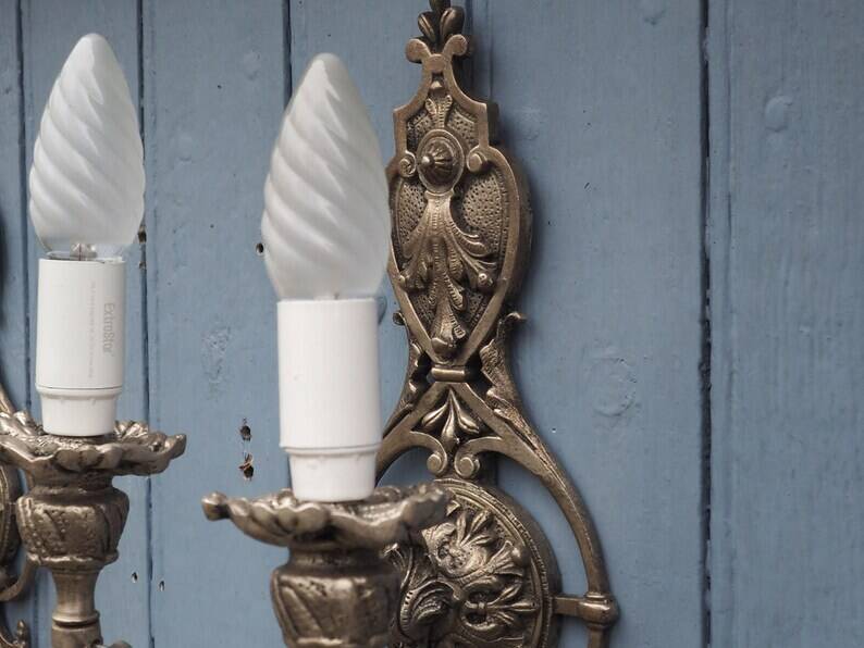 Italian Hollywood Regency Crystal Wall Lights – Silvered Metal Double Arm Light
