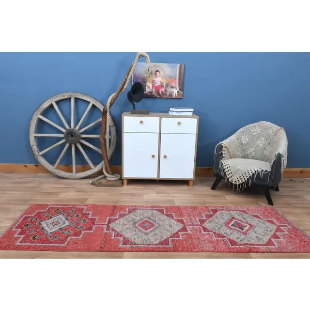 1970s Pink Turkish Handmade Vintage Oushak Wool Runner 84x269
