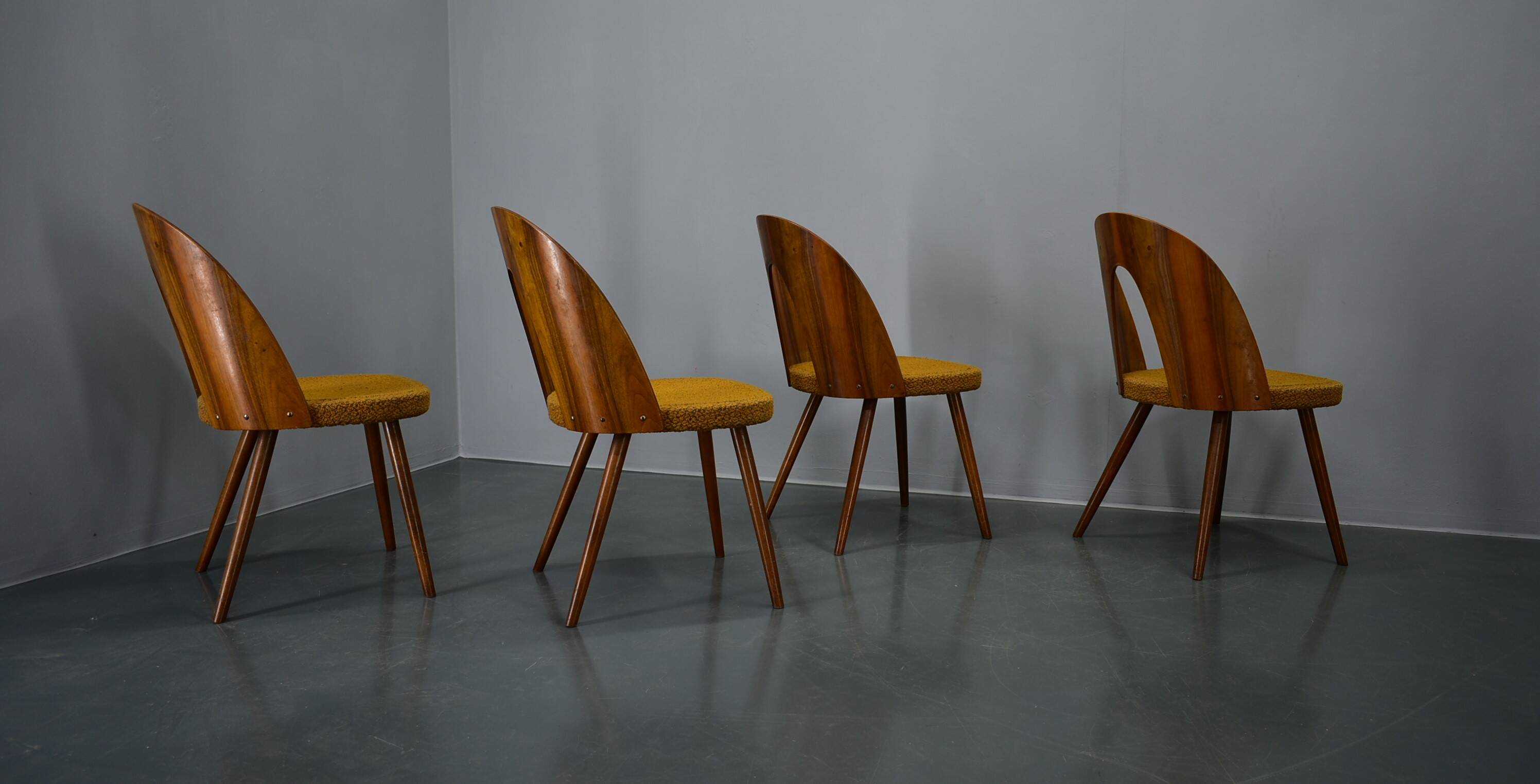 1960s Antonin Suman set of four dining chairs in walnut finish, Czechoslovakia