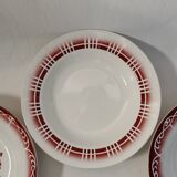 Set of 3 mismatched hollow plates Digoin - Sarreguemines patterns red/burgundy