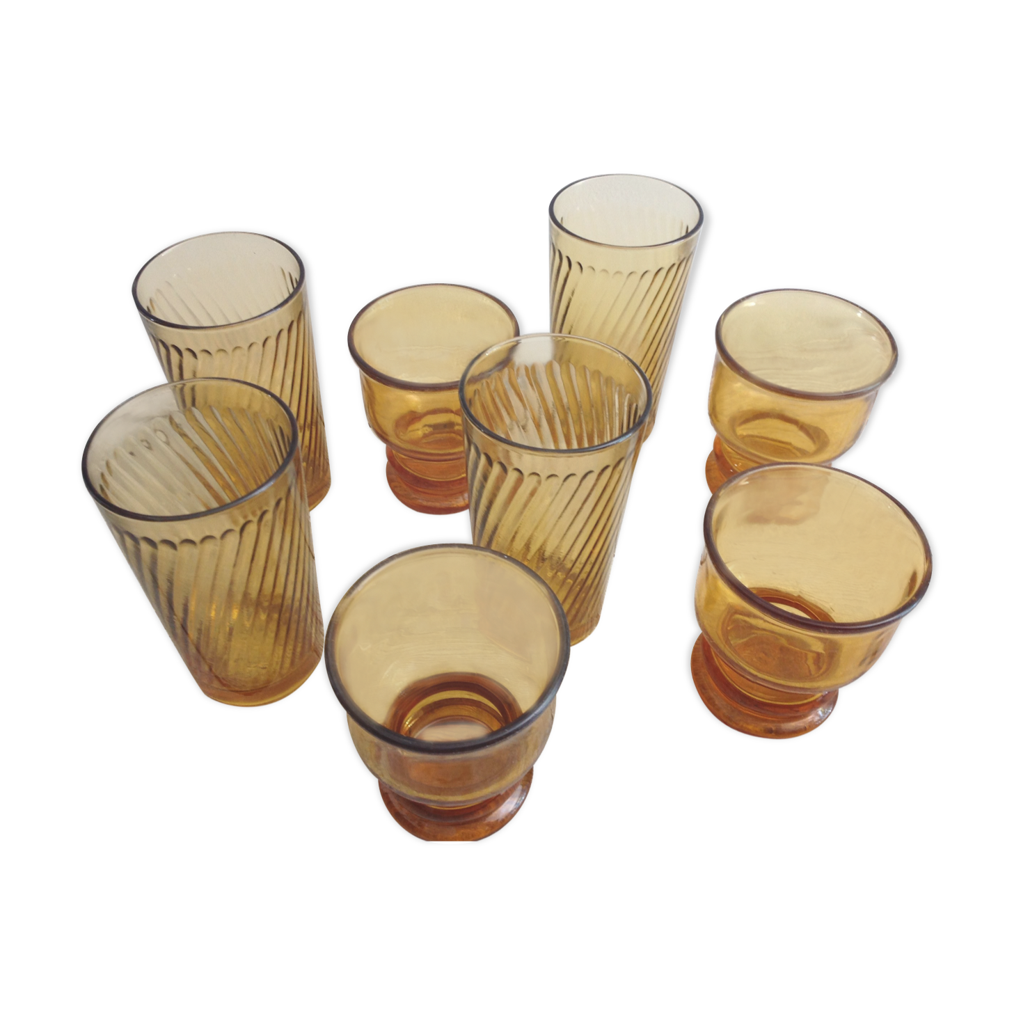 Series of 8 amber glasses