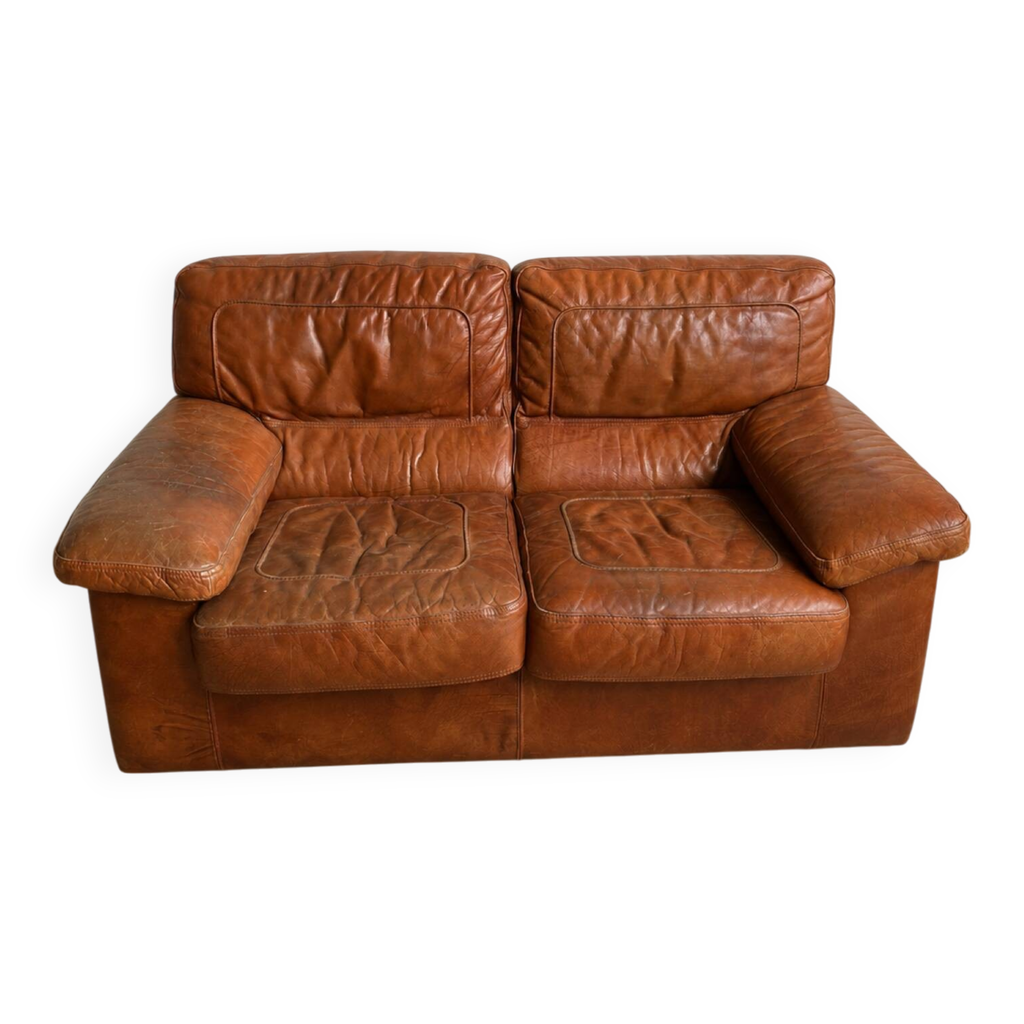 Vintage leather two-seater sofa
