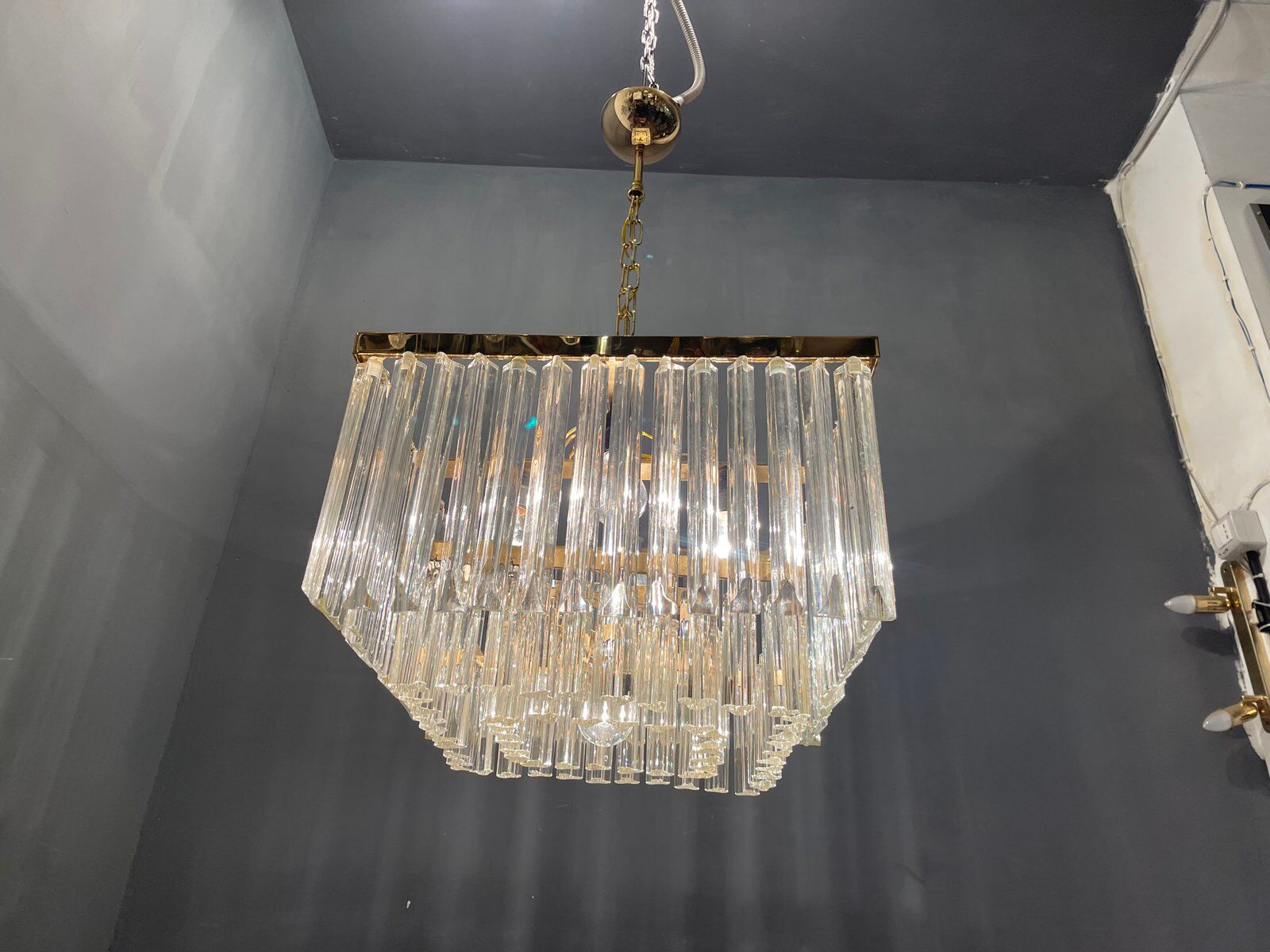 Italian Murano Glass Prism Triedri Chandelier Lamp